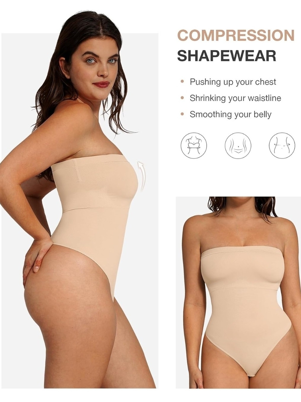 Lover-Beauty Shapewear Tummy Control Strapless Bodysuit M-L